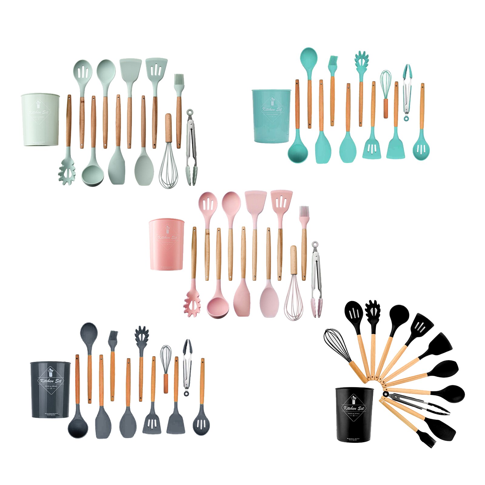 11PCS Nonstick Cookware Non Scratch Wooden Handle Anti-scalding Turner