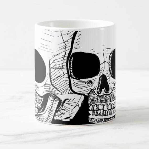 Cool Skull Magic Mug Novelty Black White Skull Coffee Beer Mugs Cups Scary Geek Christmas Halloween Color Changing