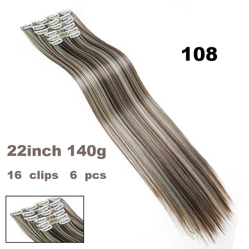 Xuanguang 6 stk/sæt 16 clips 22 tommer fuld hoved clip in hair extension langt glat hår syntetisk hårstykke til kvinder: 108
