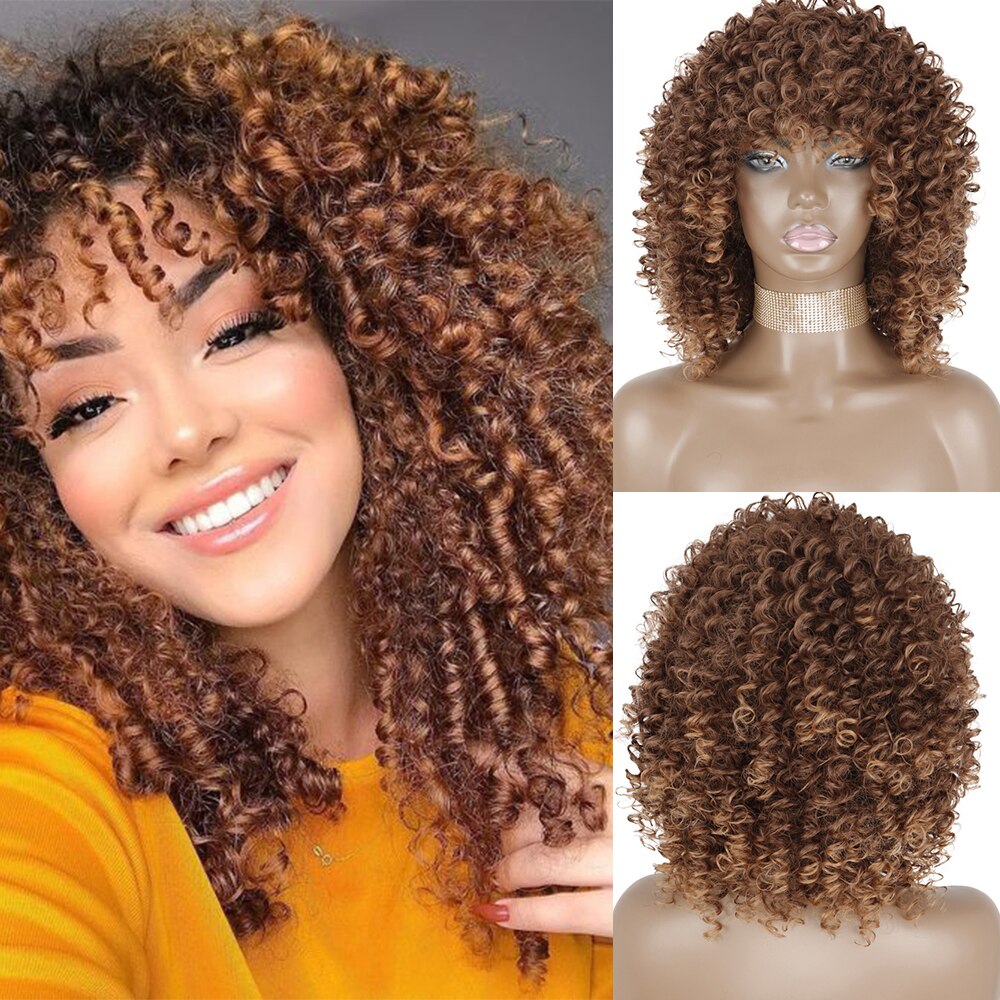 AZQUEEN Synthetic Afro Kinky Curly Wigs Short Curly Wig For Women With Bangs Mixed Black and Gray Wig for Black Women: 9301-T30-33