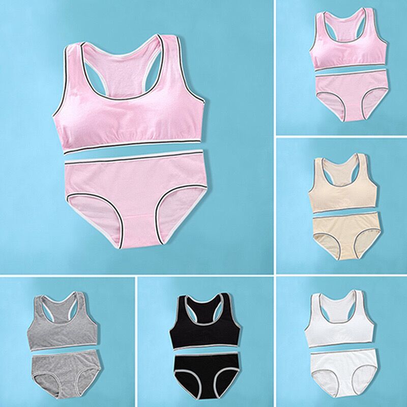 Young Girls Bra Teens Girl Underwear Puberty Student Sriped Training Bra Underwear Set