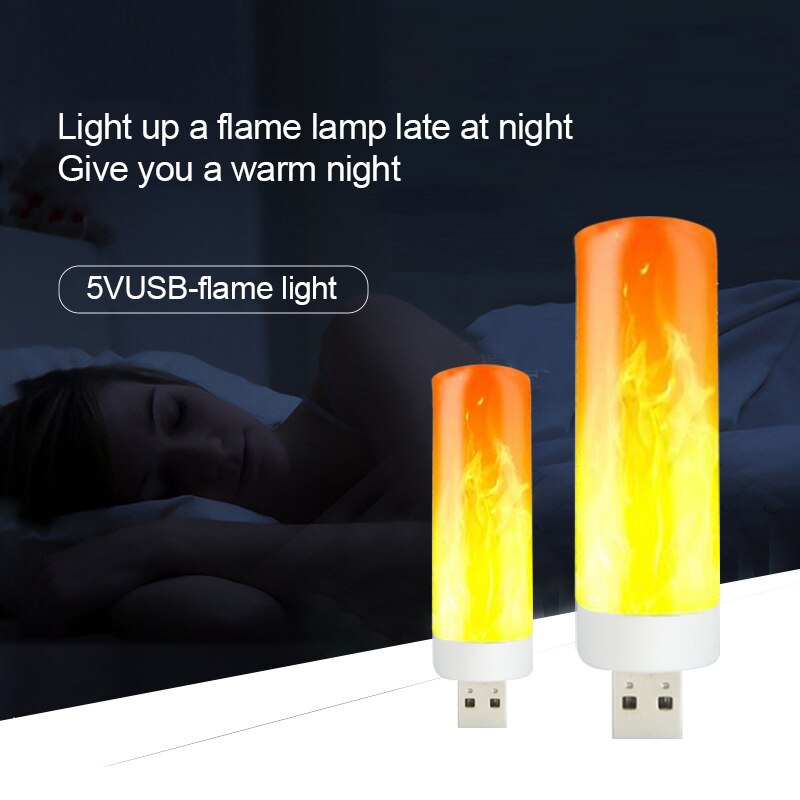 1/2 Pcs USB Flame Lamp LED Simulation Flame Night Light USB Portable Lighting for Home Decoration Mini Room Mood Lights