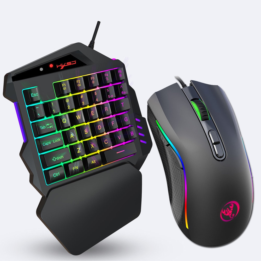 One-Handed Gaming Keyboard Mouse Set RGB Backlit Portable Mini Gaming Keypad Mice Game Controller 7200Dpi for PC PS4 Xbox Gamer