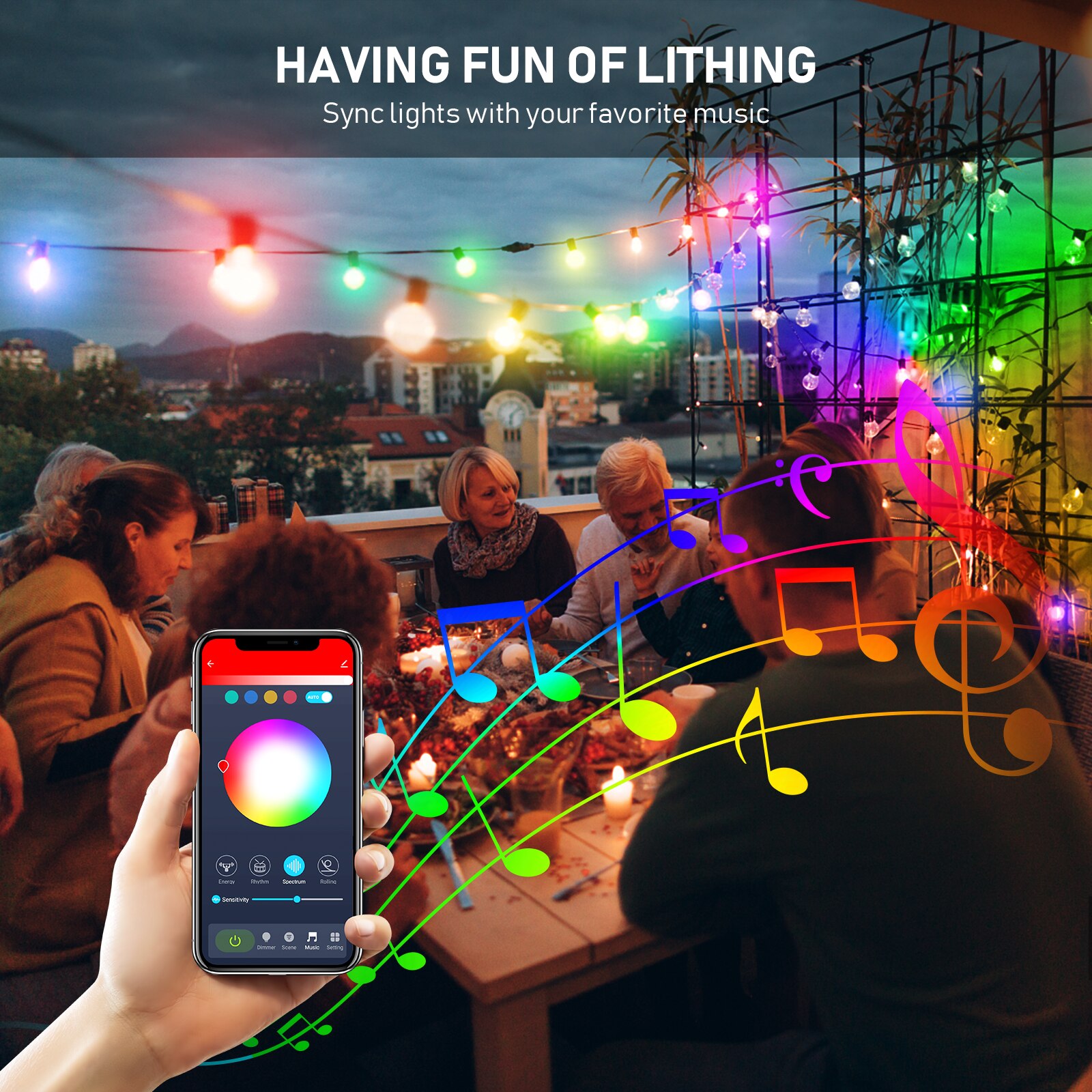 Outdoor Globe LED String Lights Bulb G40 Bluetooth Street Garland RGB Festoon Twinkly Party Tree Light Wedding Garden Decoration