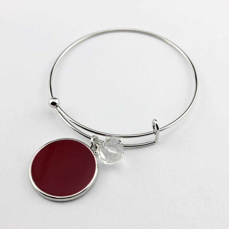 Monogramm Blanks Charm Emaille Flache Runde Disc Armreif Armband Einstellbar: B1923-Silver Red