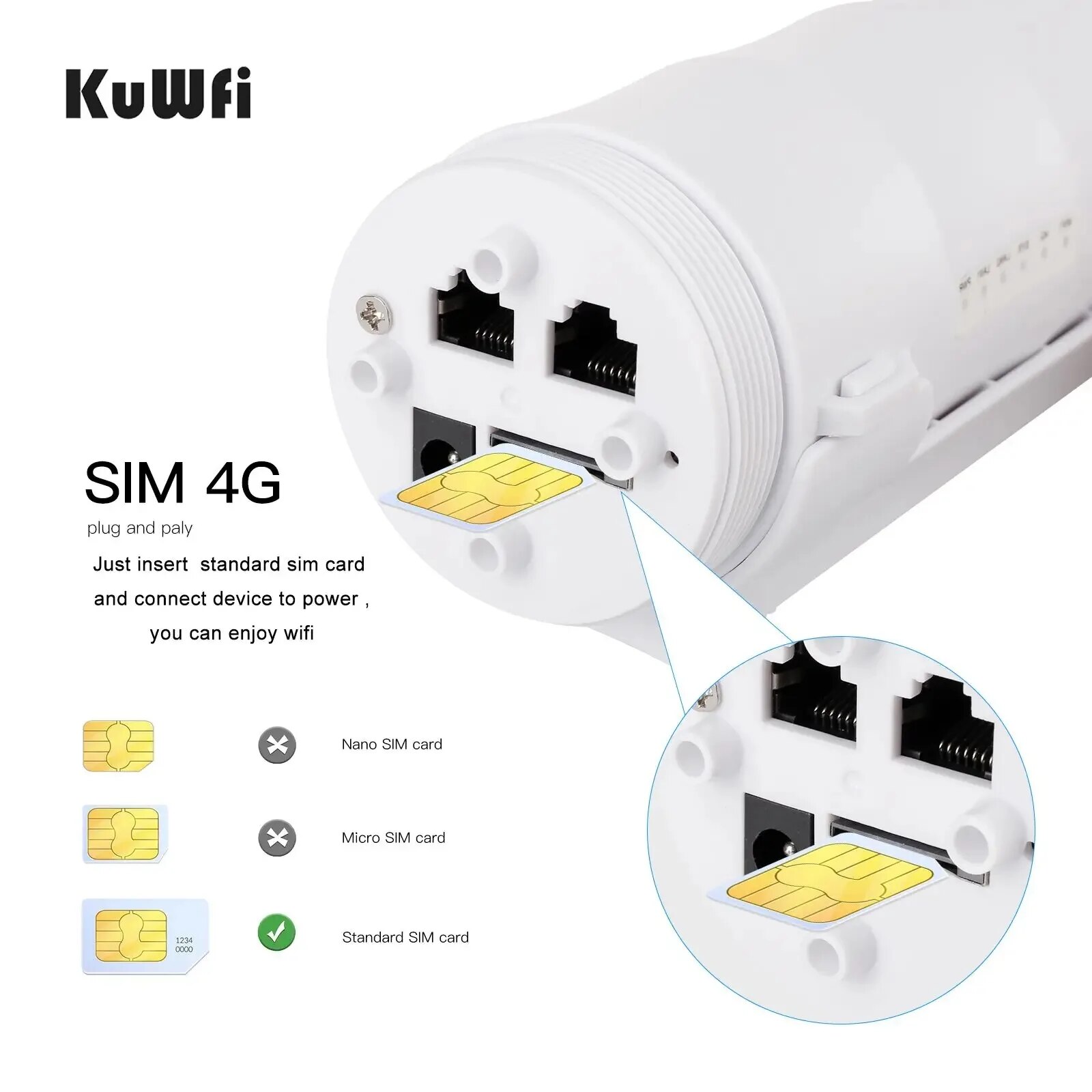 KuWFi IP67 à prova d'água 4G LTE WiFi Router - Hotspot de Internet com cartão SIM de alta velocidade de 300 Mbps com suporte para 64 usuários