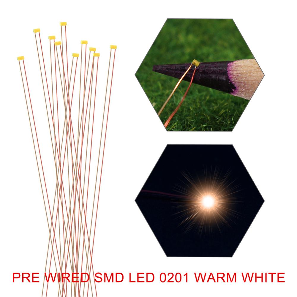 10Pcs/20Pcs Pre-Wired Smd 0201 Led Warm Wit Pre-Gesoldeerd Micro Koperdraad Led leads Model Trein Ho N Oo Schaal C0201WM