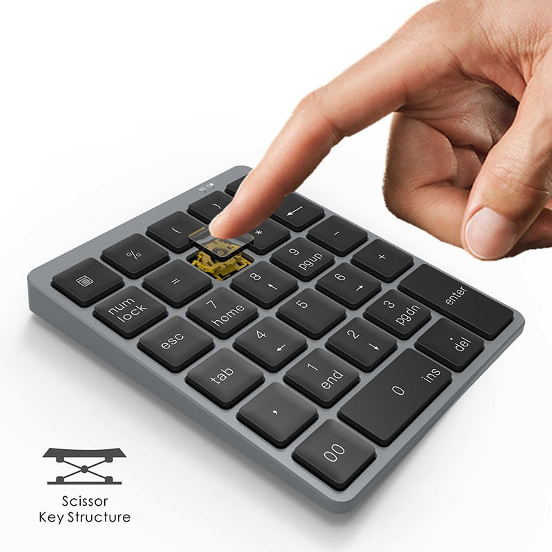 Rechargeable 28 Keys Bluetooth Wireless Numeric Keypad Mini Numpad Alloy Ultra-thin Wireless Keyboard