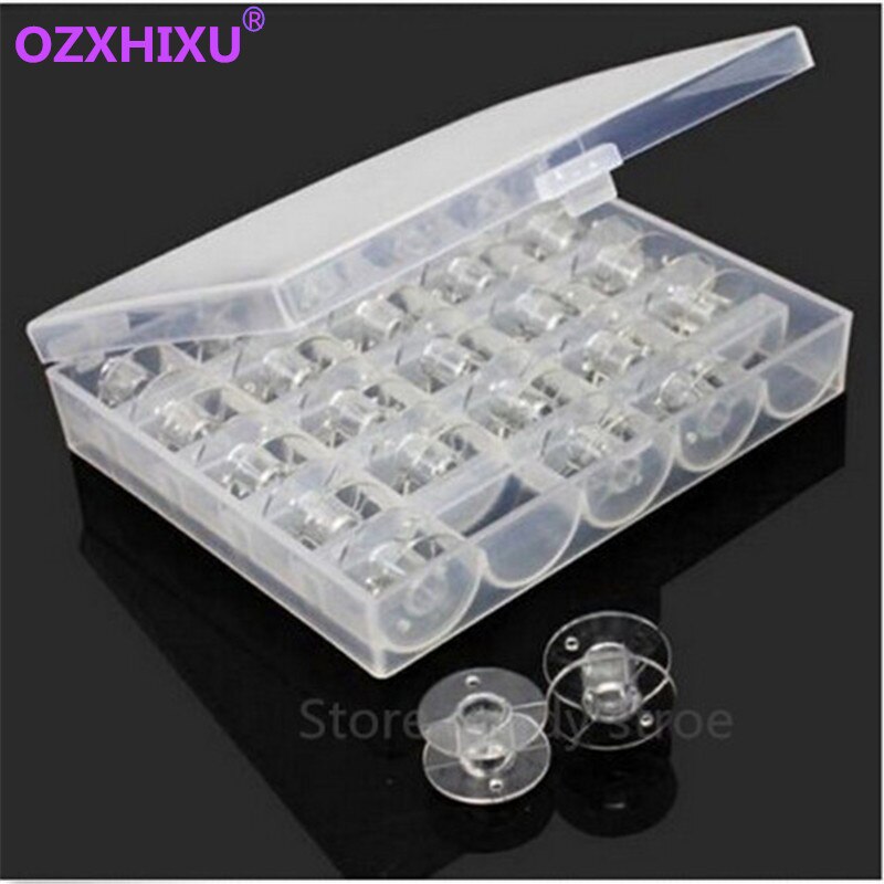 Carretes de plástico transparente para máquina de coser, 25 bobinas con caja de almacenamiento de hilo, accesorios de costura para el hogar, herramientas de costura, 1 Juego por lote