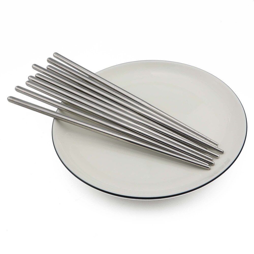 Uniturcky 5 Pairs Stainless Steel Chopsticks Set Chinese Sliver Dinnerware Tableware Non-Slip Hashi Sushi Sticks Chop Sticks