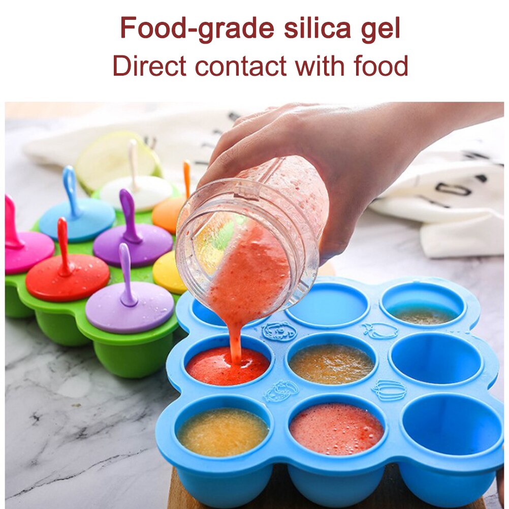 Silicone Ice Pop Mold Non-Stick Ice Pop Maker 9-Cavity Popsicle Mold Baby Food Freezer Tray