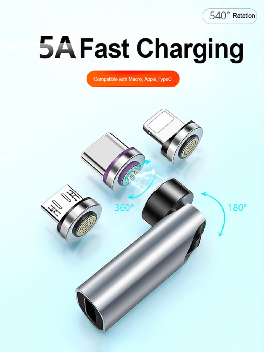 540 ° Graden roterende magnetische draad Snel opladen PD 5A-adapter voor mobiele telefoonaccessoires Type-C Dataoverdrachtkabelconnector