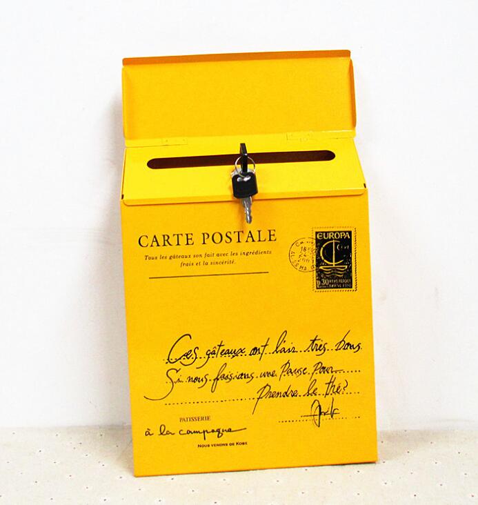 Metalen Brievenbus Met Slot Muur Suggestie Doos Koffie Winkel Decoratie Bruiloft Bar Postbus Brief Mail Box Woondecoratie: yellow 2