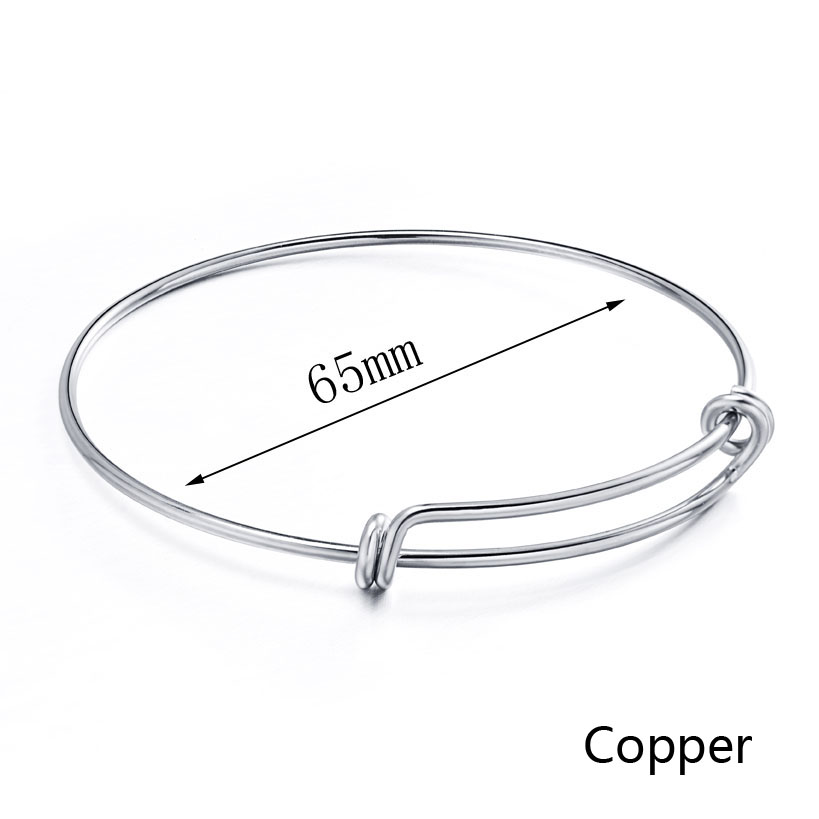 5pcs Multi Size Copper Gold Rhodium Plated Wire Charm Expandable Blank Bracelet Bangles For Women DIY Love Bangle: Rhodium Plated 65mm