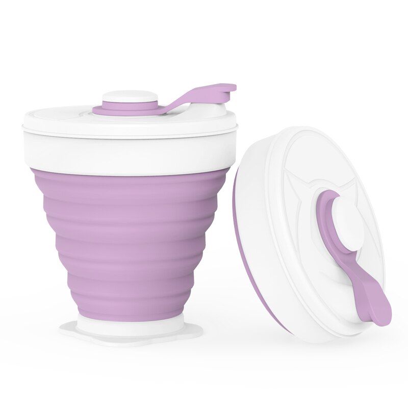 Portable Coffe Cup 350ML Folding Silicone Food Grade FDA FREE Milk Water Cups Outdoors Travel BPA FREE Collapsible Coffee mug: purple