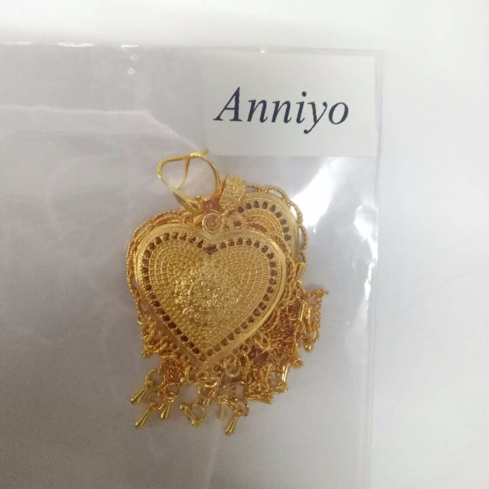 Collar con colgante de corazón de África Anniyo de 50cm para mujer, joyería de boda, artículos árabes de , conjunto de joyas etíopes #043306