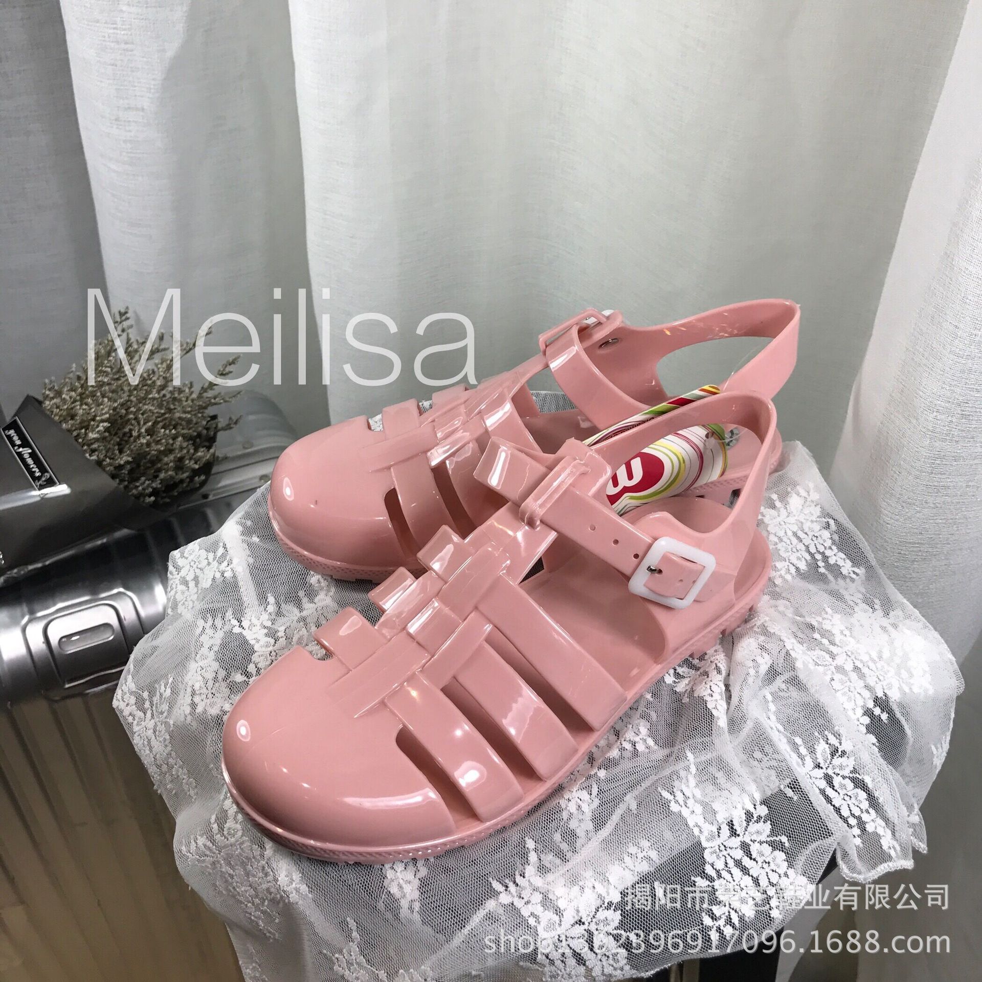¡Novedad de ! sandalias elegantes de verano para mujer, zapatos de gelatina de cristal, zapatos de playa, botas, zapatos de plástico antideslizantes para estudiantes: Rosa / 6,5