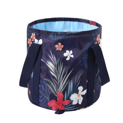 Foldable Foot Tub Portable Bath Bag Wash Basin Water Bucket Large Capacity Bath Feet Spa Massage Washing Tub For Outdoor Travel: DarkBlueFloralPrint