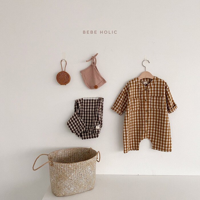 Newborn Baby Girl Boy Clothes Autumn Long Sleeve Plaid Romper Baby Girl Boy Cotton Soft Jumpsuit Overall Outfits