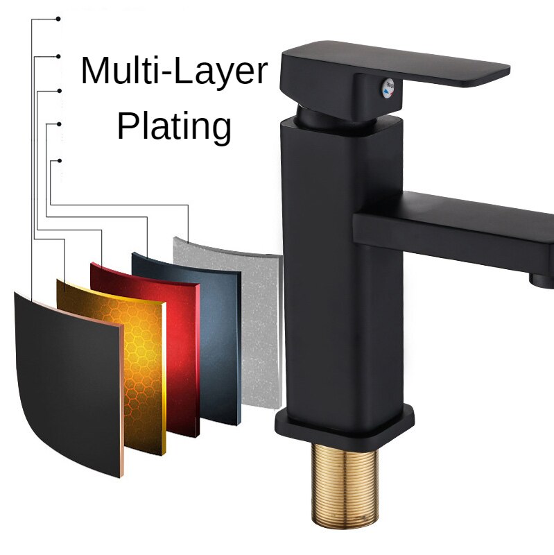 Black Baking Varnish Square Basin Mixer And Cold Faucet Bathroom Sink Single Handle Hole Tap Brass Base Kitchen Accessories