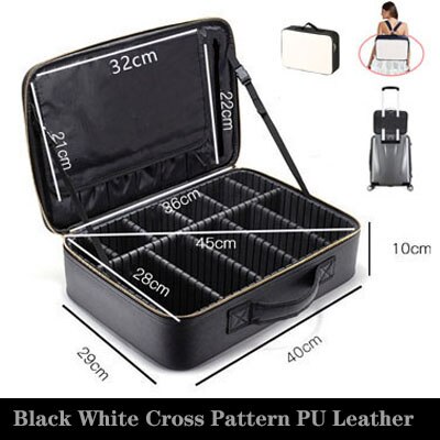 Estojo de maquiagem de mármore beauticista, bolsa organizadora para cosméticos, mala de maquiagem profissional para mulheres: L PU Black white 