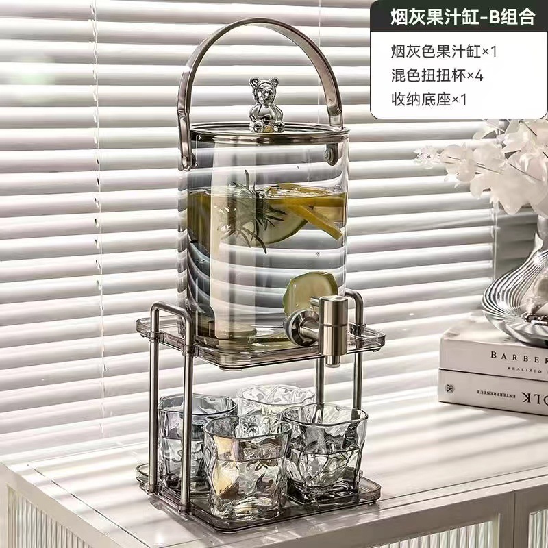 Glass Cold Water Kettle with Faucet Beer Barrel High Temperature Resistant Teapot Modern Domestic Kettle Beverage Bucket: Brown