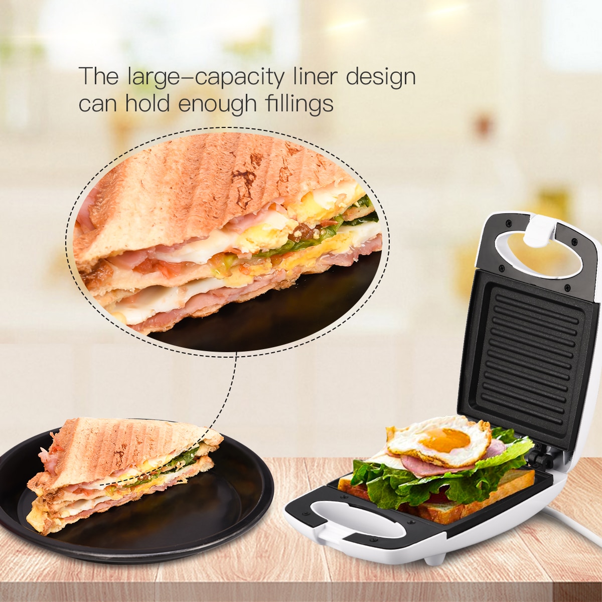 Bærbar elektrisk sandwich maker let æg pandekage sandwichera bageplade grill 2 skive non-stick morgenmad maskine termostat
