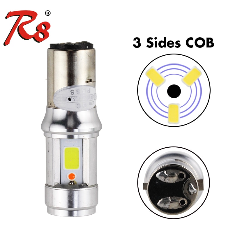 RTD E01C Motorcycle LED Bulbs BA20D S2 Headlight Dual Beam 12W 1200LM For Scooter Moped Plug and Play 3 Sides COB