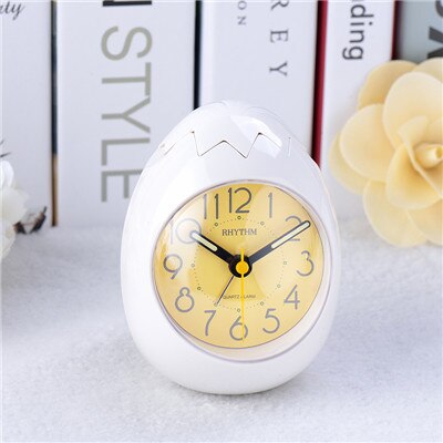 RHYTHM CUTE EGG SHAPE ALARM CLOCK ULTRA SILENT JUMPING MOVEMENT CLOCK TUMBLING BEEP ALARM,SEE-THROUGH PACK WHITE/PINK/GOLD COLOR: White