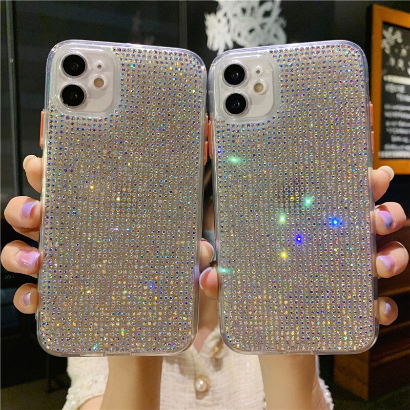 Funda trasera brillante 3D para iPhone, funda suave brillante con diamantes de imitación para iPhone 11 12 Pro Max X XS MAX XR 8 7 Plus SE