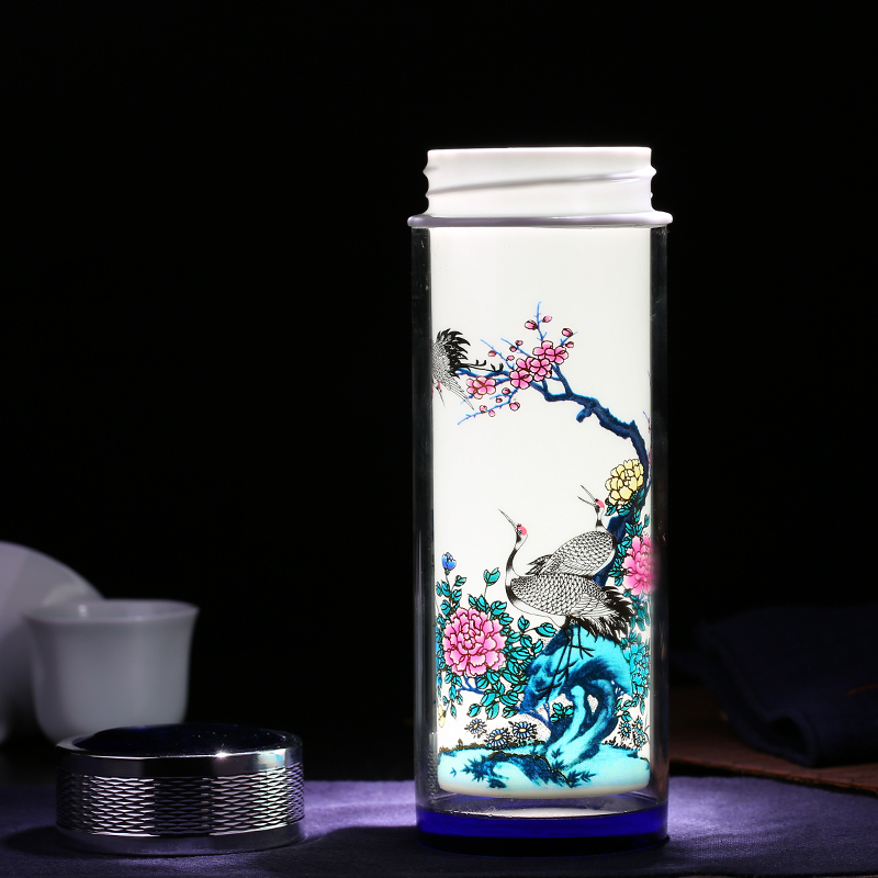 Vintage kinesisk färgförändring glaskeramik termos retro blå vit porslin termos termokopp vakuumkolv tekopp