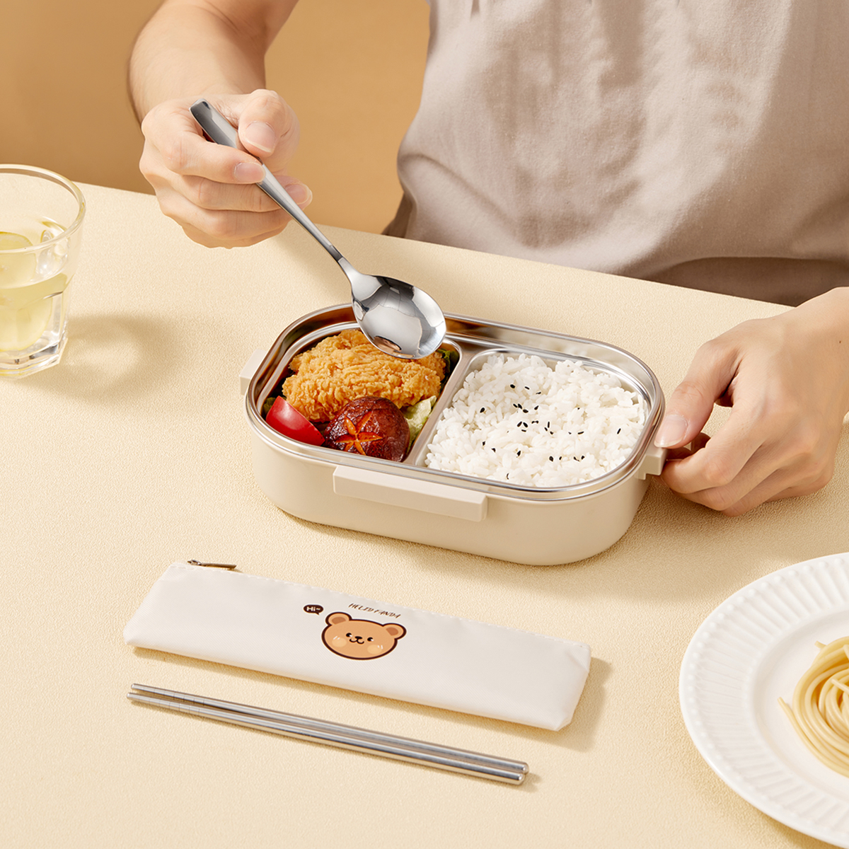 WORTHBUY 316 roestvrijstalen servieset Schattige bestekset met bestektas Keuken Draagbare Vork Lepel Eetstokjes Sets