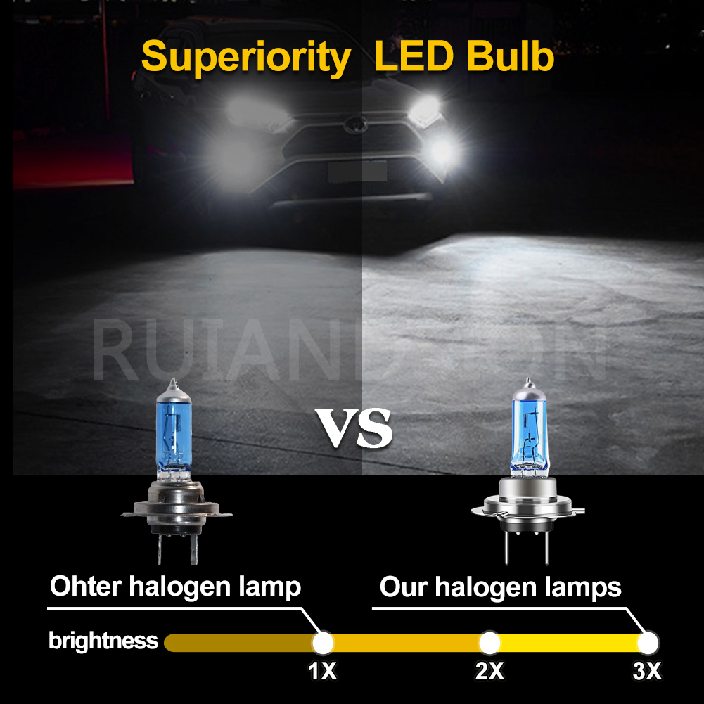 Ampoule halogène H1 H3 H7, 2 pièces, blanc 12V 55W 100W, phare de voiture en verre bleu jaune, lumière automatique, feu antibrouillard au xénon, lampes de voiture 24V