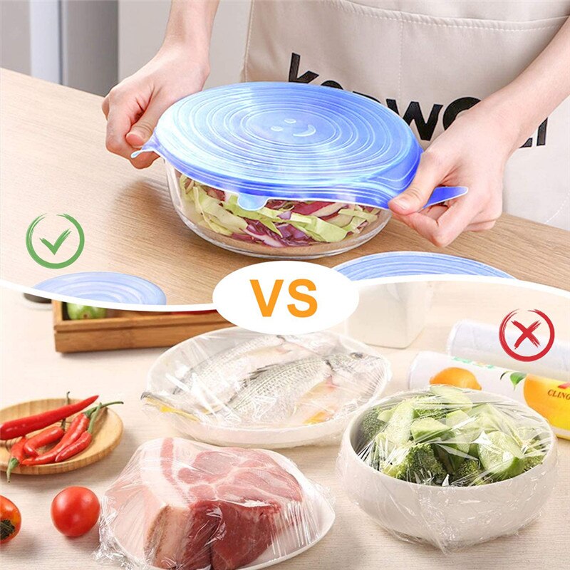 6/12pcs Food grade reusable silicone fresh-keeping cover Silicone Stretch Lids Universal Wrap Bowl Pot Lid Silicone Cover 5z