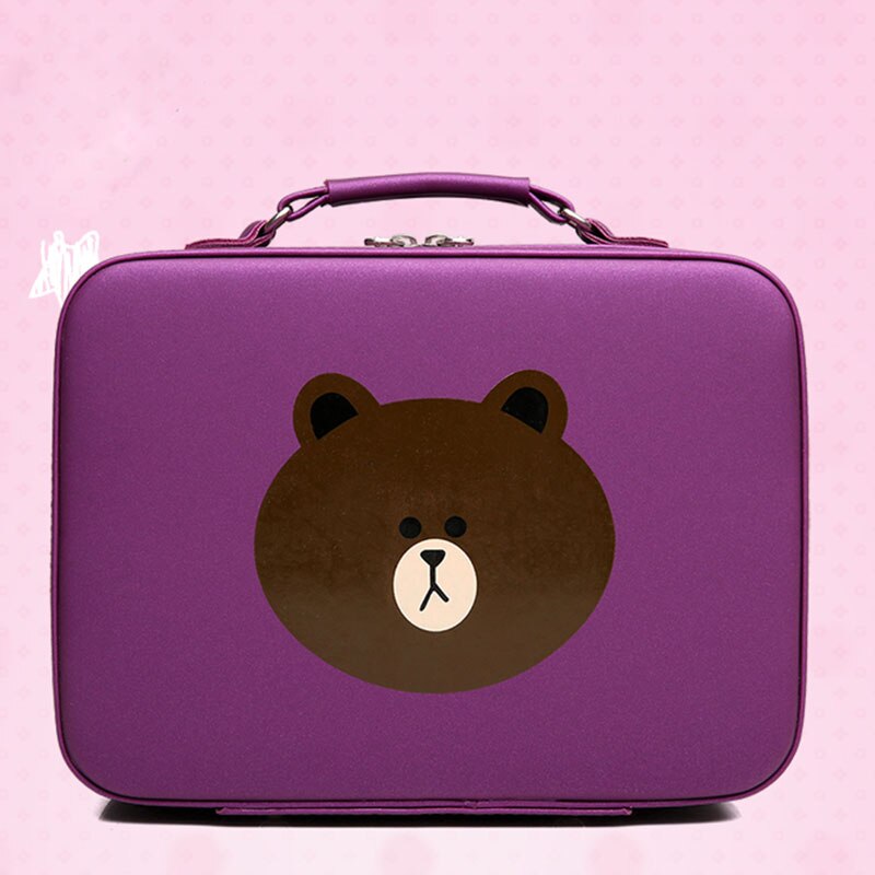 19 Korean version of the bear cosmetic bag portable large-capacity storage bag simple compact cute portable cosmetic case: Purple  / 23cm9cm16cm