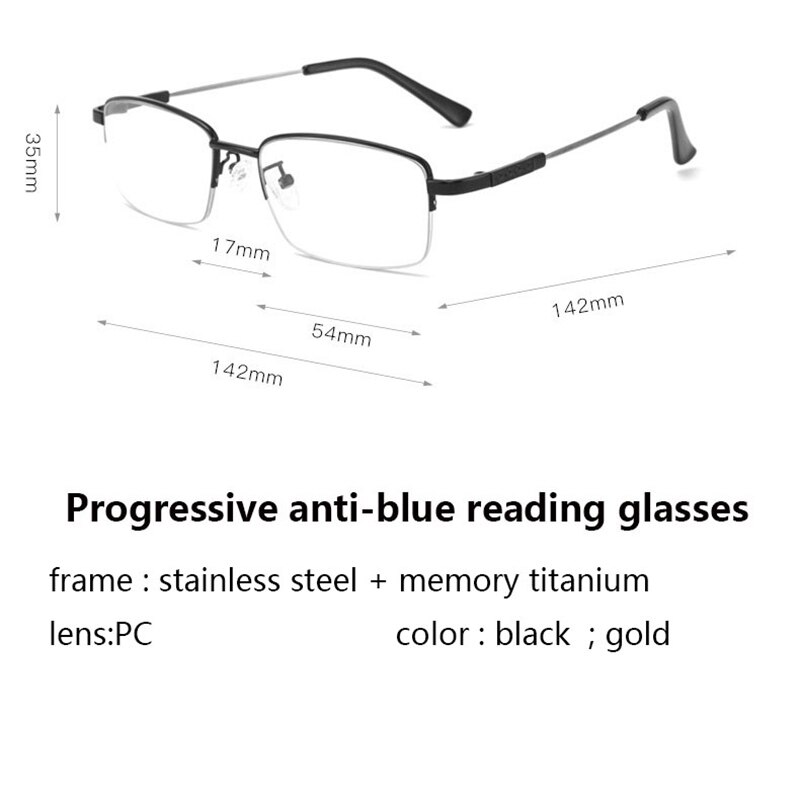 Computer blauw licht filter leesbril half montuur metalen montuur bril dames heren flexibele progressieve presbyopie bril