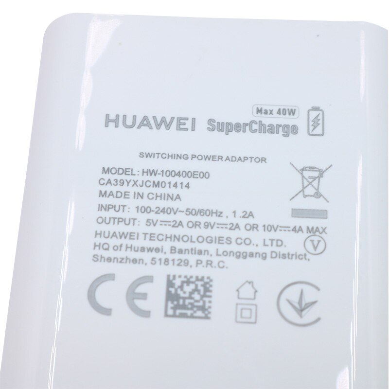 Huawei Charger 40W Original 10V4A Supercharge EU Fast adapter 5A USB type c cable for Mate 20 30 pro p40 p30 pro Honor 20 30 V30