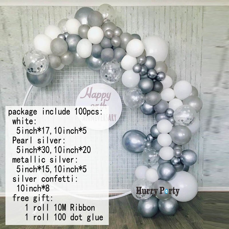 100Pcs/Set Diy 18Th Birthday Balloon Garland Arch Set Metallic Silver Confetti Ballon Engagement Anniversary Party Decoration
