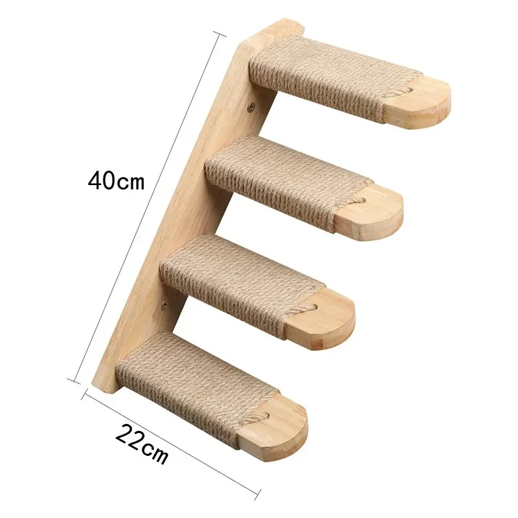 Estantes para gatos montados en la pared, estante de madera para escalar con apariencia de gato, muebles de árbol trepador de pared para gatitos, escalera de cuatro escalones, hamaca interior para gatos: Plata