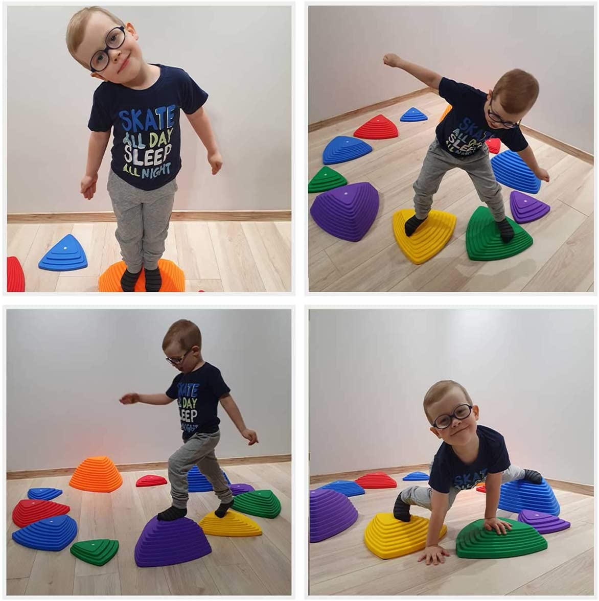 Balance Stepping Stones 11 Pieces Rainbow Crossing River Stone Massage Sensory Balance Training Outdoor Games Easy to Store