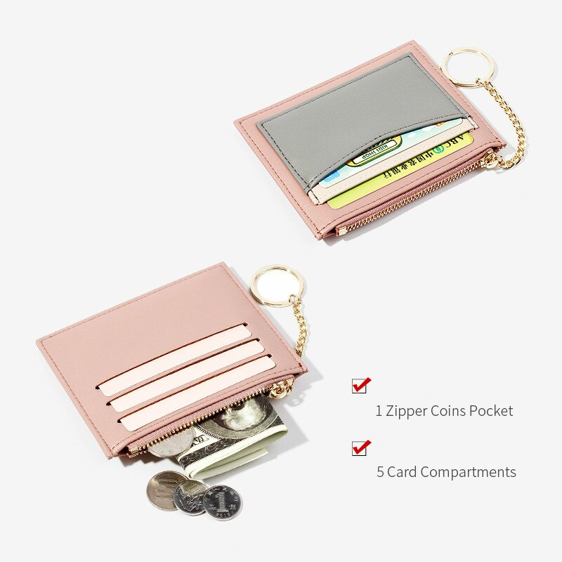 TAOMICMIC Retro Stitching Ladies Wallet Multi-card Position Zipper Card Case Key Chain Small Wallet Lady Coin Purse