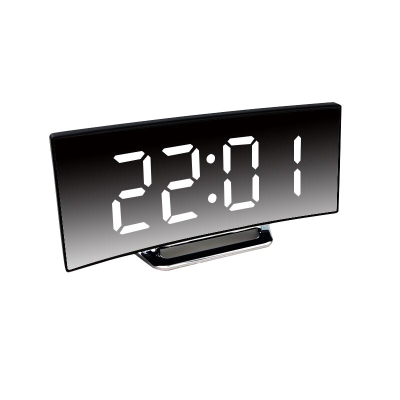 Alarm Clock Digital Large Curved Screen LED Mirror Clock Snooze Function USB Charging Suitable for Living Room Bedroom: White