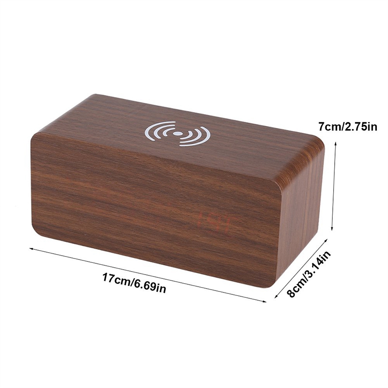 Wooden Clock Voice Control Silence Electronic Clock Wireless Charger Wooden LED Alarm Clock Sound Control Time Date Temperature