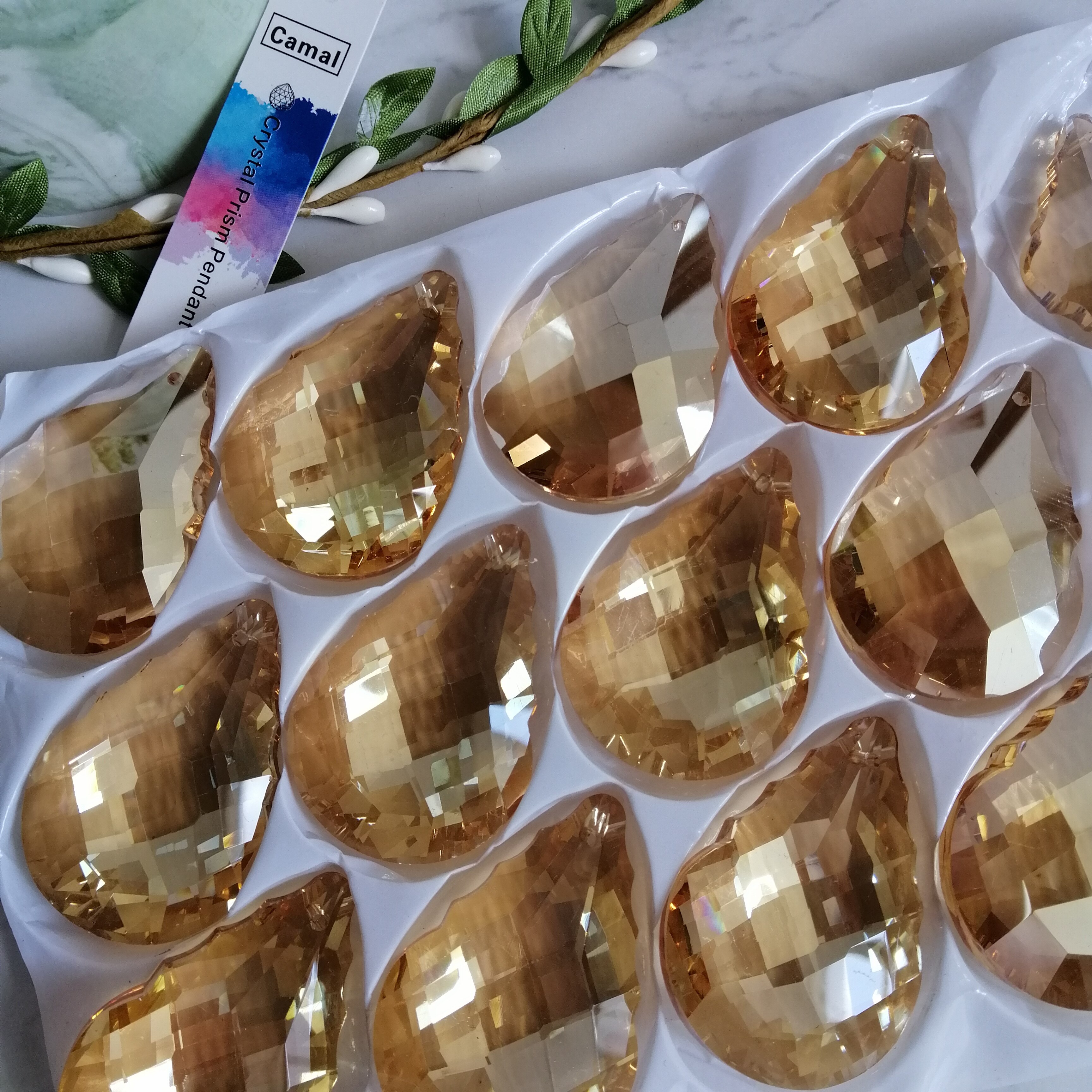 Camal 5 kpl kultaa samppanjan väri 38mm viisteinen ristikko kristalli riippuvalaisin prisma kattokruunu auringonsämpäri valaistusosat roikkuvat