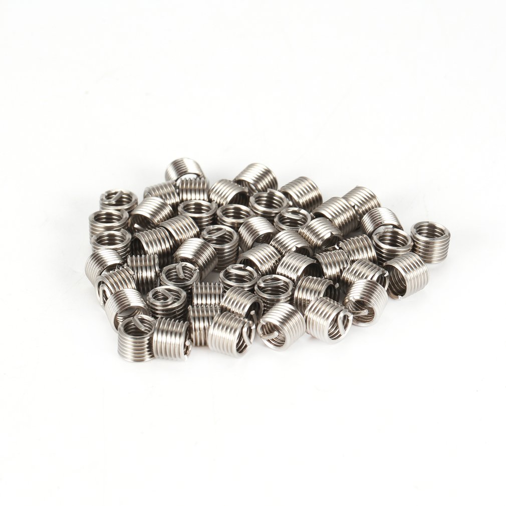 50PCS Threaded Inserts M6 1.0 1.5D Stainless Steel Wire Helicoil Fasteners Hardware Repair Tools Screw Sleeve Set