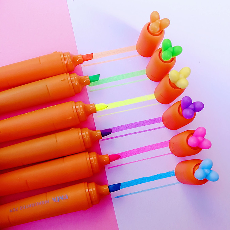 6 renkler/set Kawaii havuç fosforlu sevimli çizim boyama resim kalemi kalem okul malzemeleri kırtasiye hediye