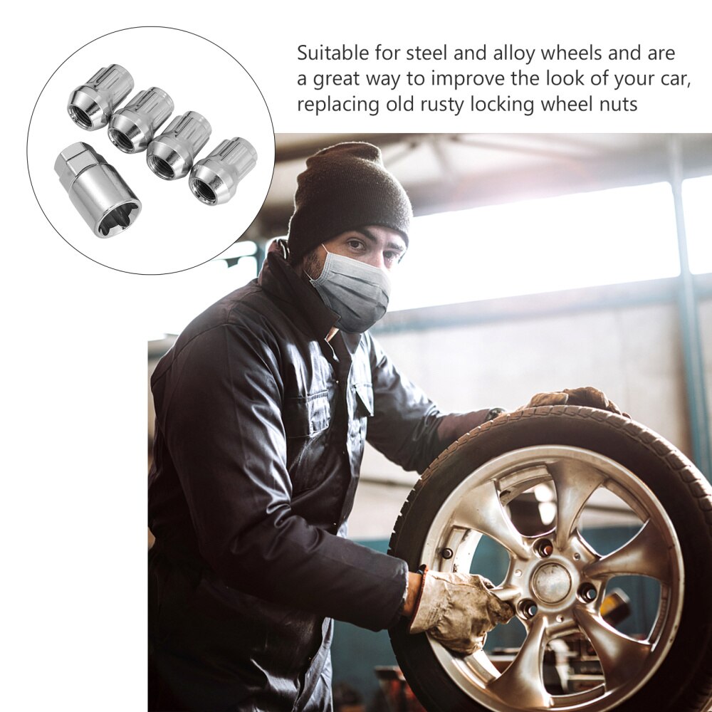 4pcs Locking Wheel Nuts Tapered Seat Anti Theft Nuts with 1pc Socket for Vehicle