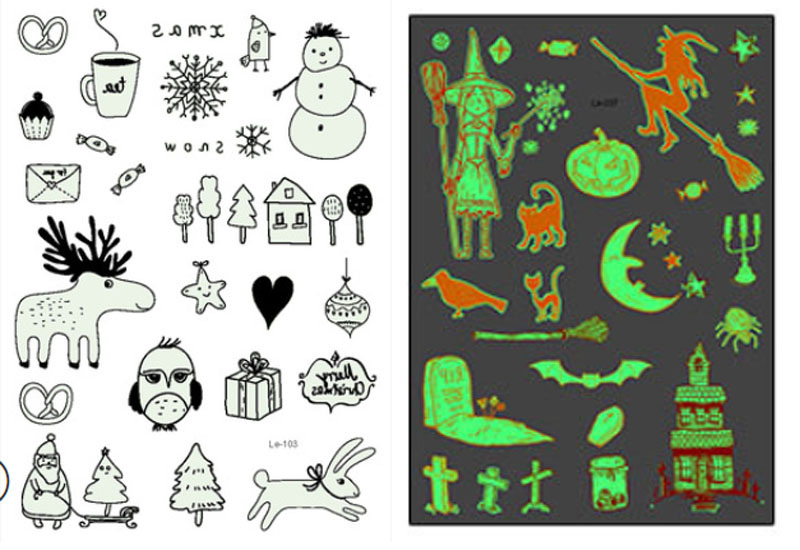 Luminous Stickers Decals Glow in the Dark decoration Fluorescent Cute smiley face stickers Christmas Halloween Luminous Sticker: C