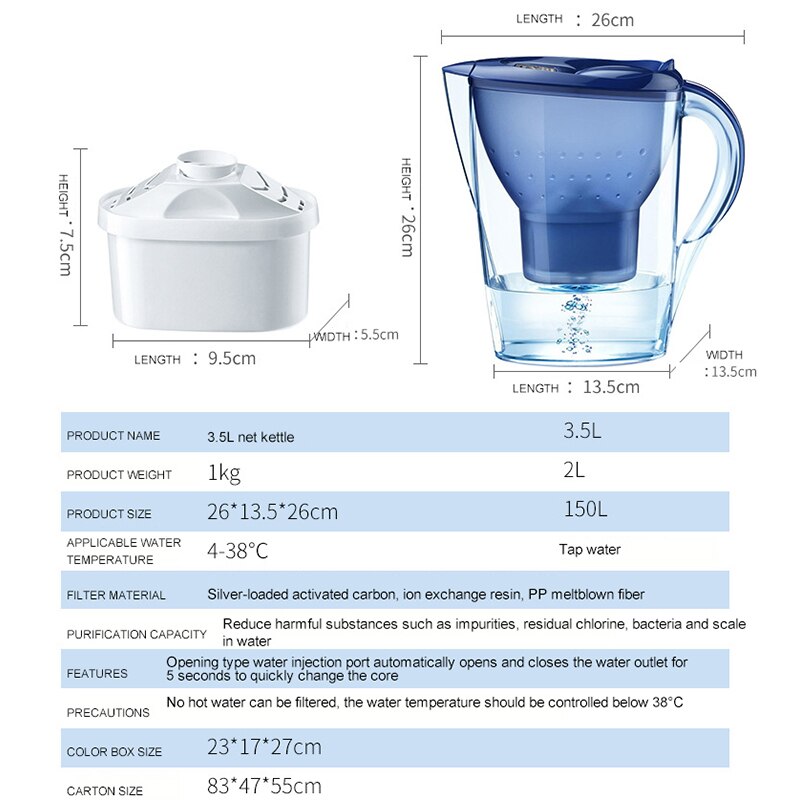 3.5L filtry robić wody węgiel aktywny netto czajnik dzbanek wody Lonizer alkaliczne filtrowane kuchnia filtr robić wody gospodarstwa domowego