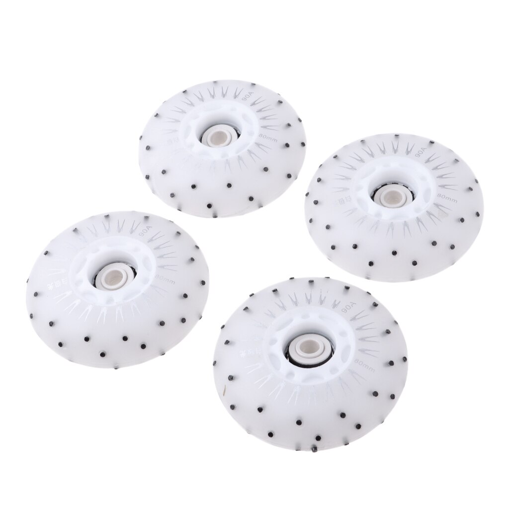4 pièces multicolore patins à roulettes roues léger remplacement accessoire de patinage résistant à l'usure rouleau clignotant: White 80mm